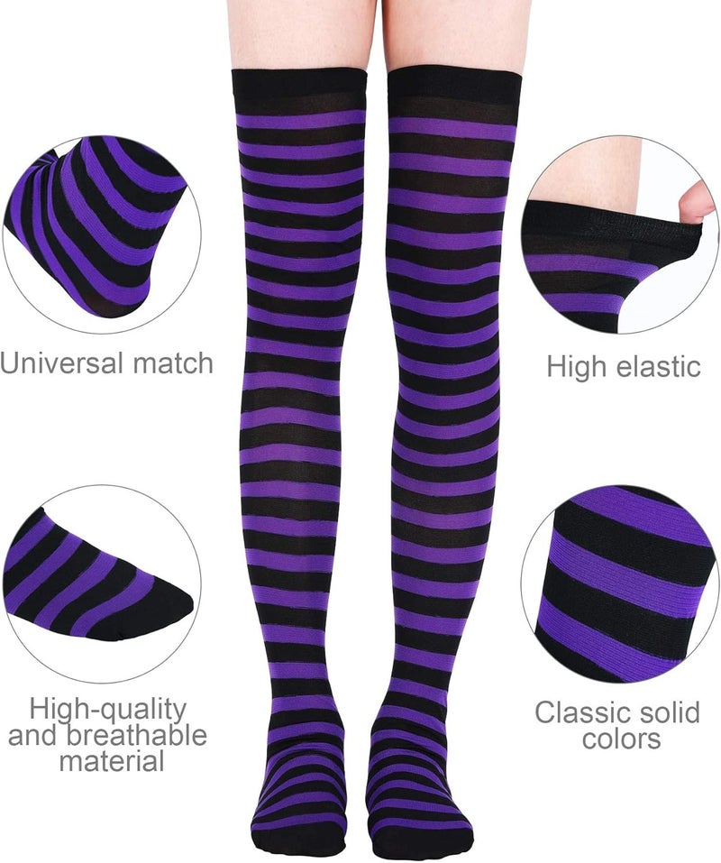 Zando Womens Thigh High Socks Striped High Knee Socks Knee High Socks for Cosplay Long Socks Over the Knee Leg Warmers - Image 1